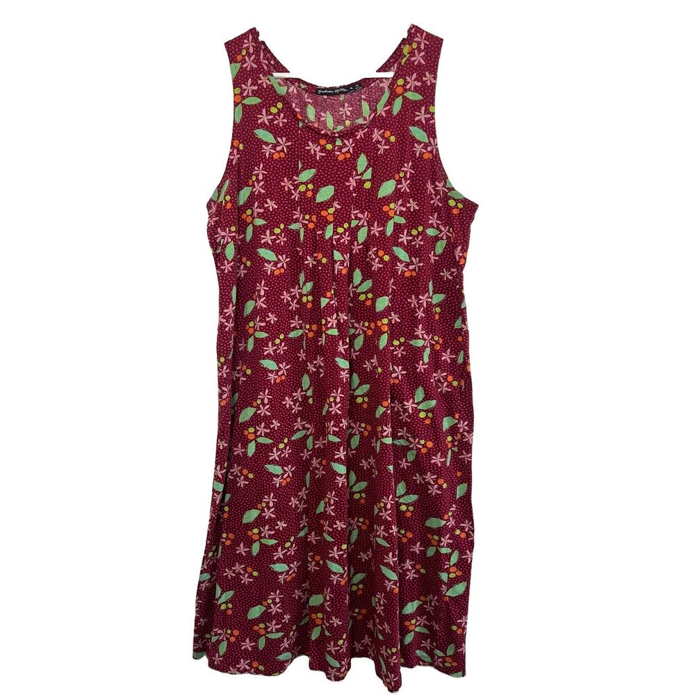 Gudrun Sjoden Floral Fruit Cotton Midi Dress Lagenlook Minimalist XL Modest X23